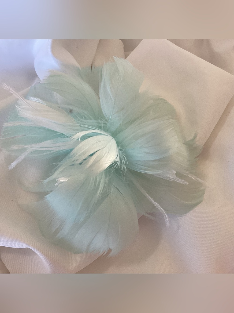 Pastel robin egg blue white with white ostrich Feather Fascinator Hair Clip